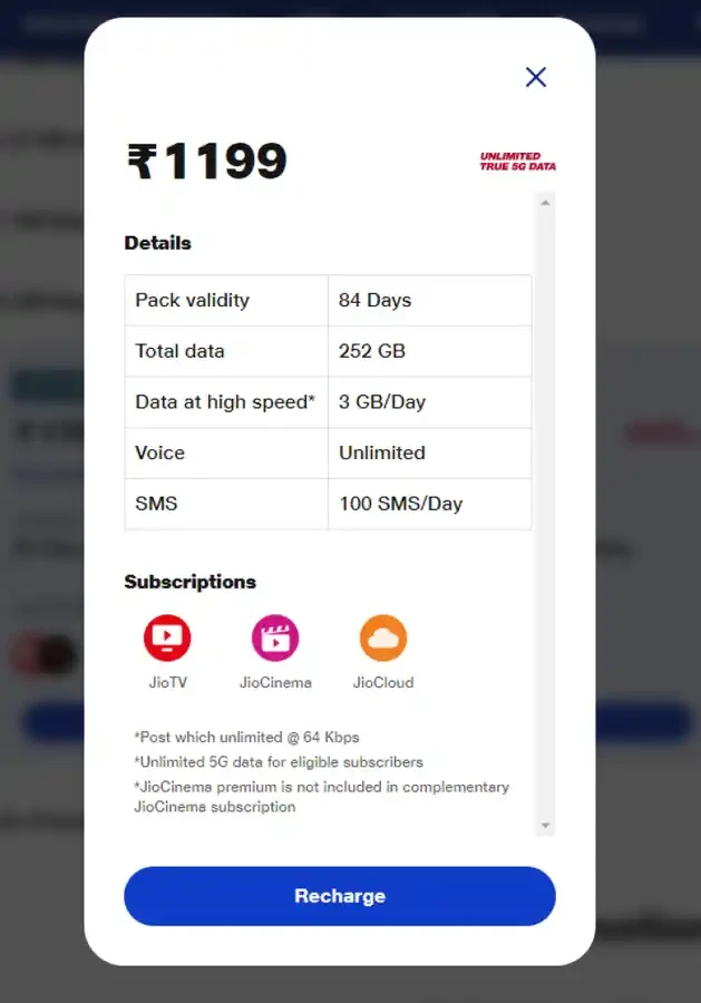 Reliance Jio Prepaid Plan